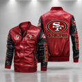 San Francisco 49ers Red & Black Leather Varsity Jacket NFL Team Bomber Jacket