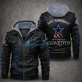 **Title:** Men’s Black Leather Hooded Biker Jacket – Dallas Cowboys Star Custom Motorcycle Jacket