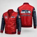 Seattle Seahawks Red & Navy Leather Varsity Jacket Men’s NFL Team Bomber Jacket**