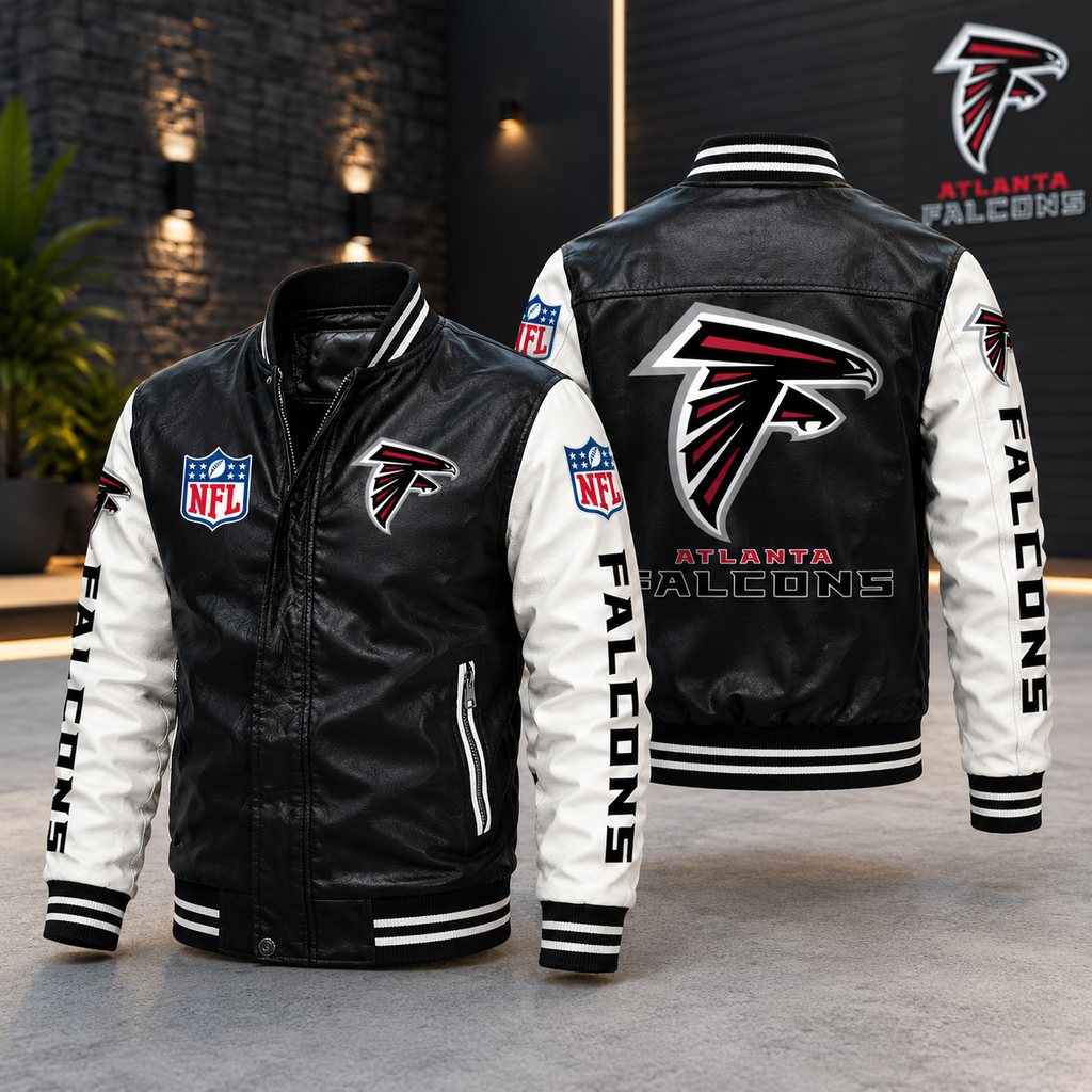 Atlanta Falcons Black & White Leather Varsity Jacket – NFL Bomber Jacket for Men