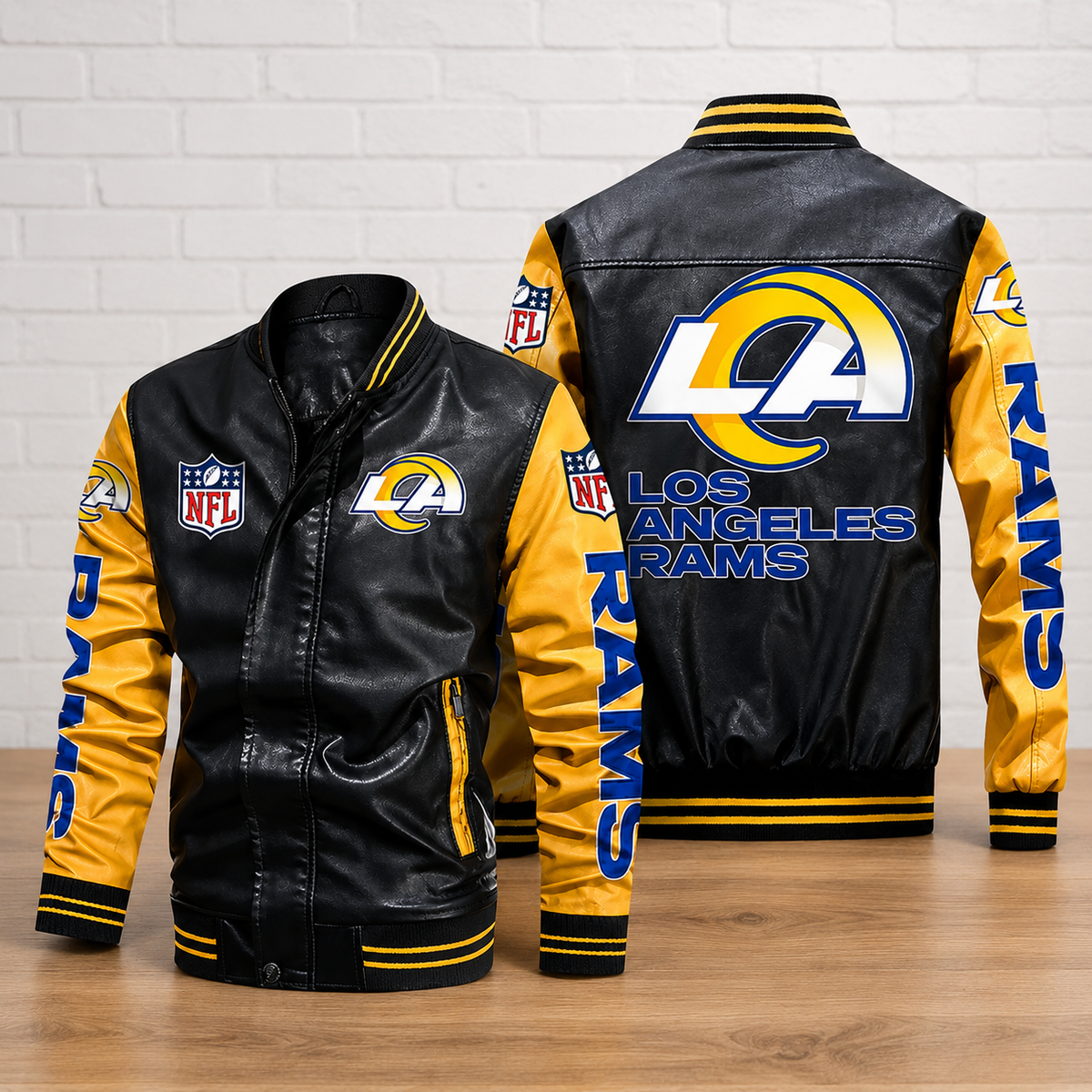 Los Angeles Rams Black & Gold Leather Varsity Jacket NFL Style