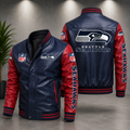 Seattle Seahawks Navy & Red Leather Varsity Jacket Men’s NFL Team Bomber Jacket**