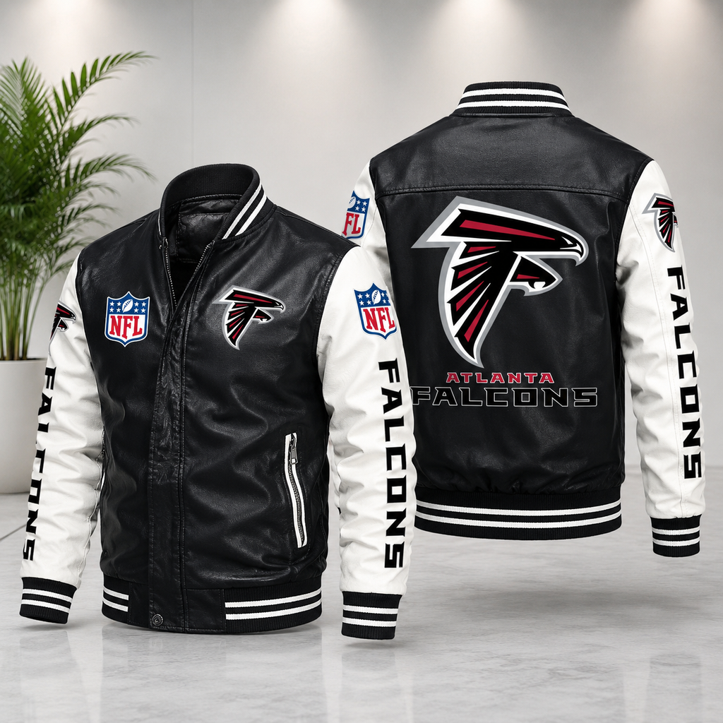 Atlanta Falcons Black & White Leather Varsity Jacket – NFL Bomber Jacket for Men