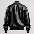 **Title:** Men’s Black Leather Varsity Bomber Jacket – Stylish Ribbed Collar & Cuffs Jacket
