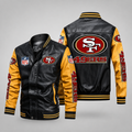 San Francisco 49ers Black & Gold Leather Varsity Jacket – Men’s NFL Football Bomber Jacket
