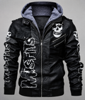 **Men's Black Faux Leather Skull Graphic Print Hooded Motorcycle Jacket**