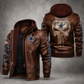 **Title:** Men’s Brown Leather Hooded Biker Jacket – Cowboys Star Skull Motorcycle Jacket