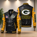 Green Bay Packers Black & Gold Leather Varsity Jacket NFL Team Bomber Jacket