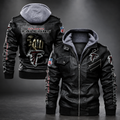 Atlanta Falcons Hooded Faux Leather Jacket Black Full Zip NFL Fan Motorcycle Biker Coat**