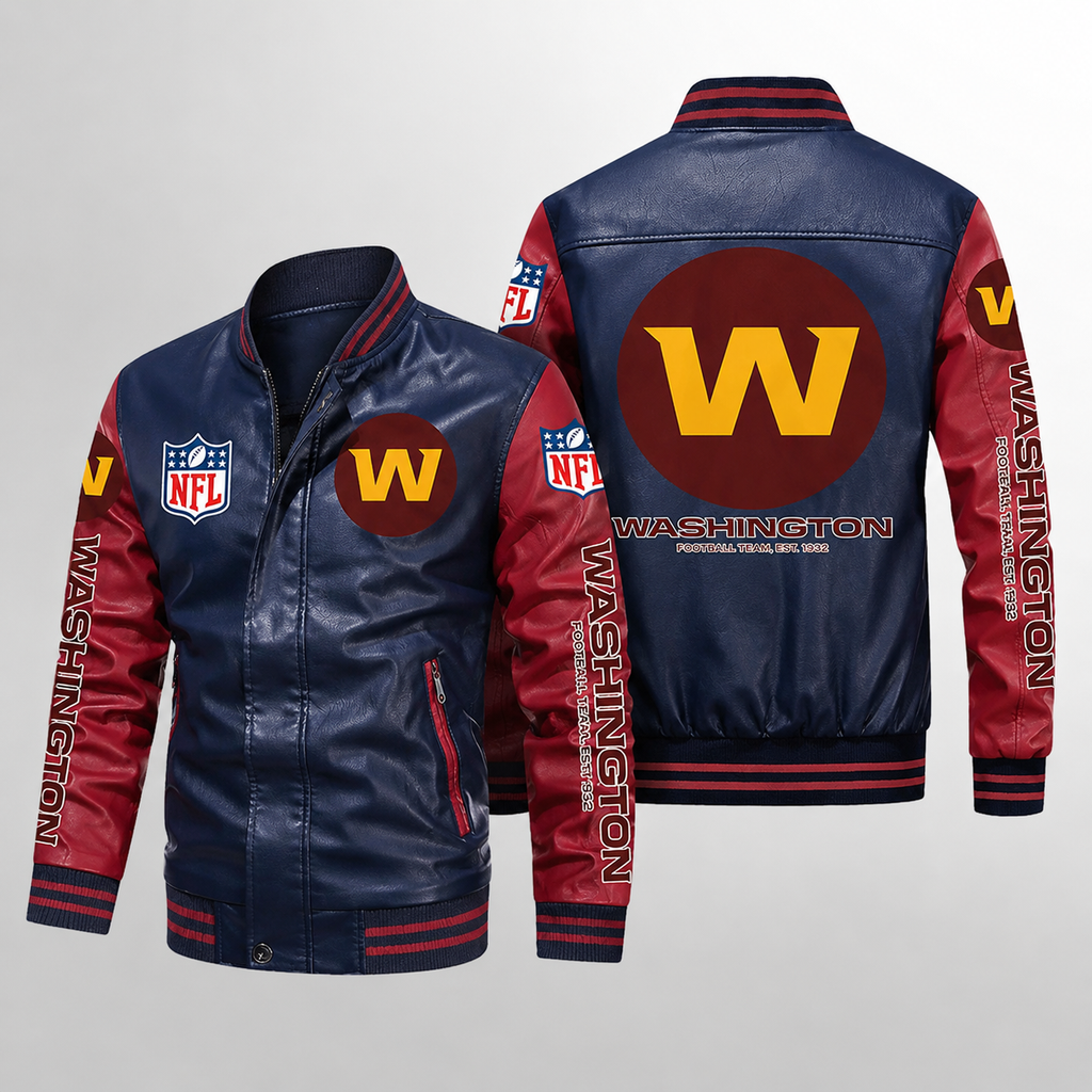 Washington Football Team Navy & Burgundy Leather Varsity Jacket – Men’s NFL Bomber Jacket