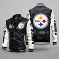 Pittsburgh Steelers Black & White Leather Varsity Jacket NFL Style