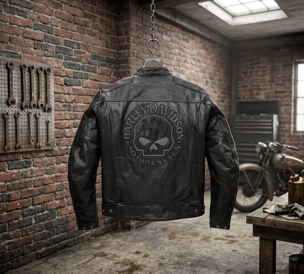 Harley-Davidson Men's Willie G Skull Embossed Genuine Black Leather Jacket