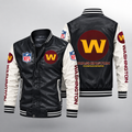 Washington Commanders Black & White Leather Varsity Jacket – Men’s NFL Football Bomber Jacket