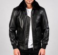**Title:** Men’s Black Leather Jacket with Fur Collar – Stylish Winter Bomber Jacket
