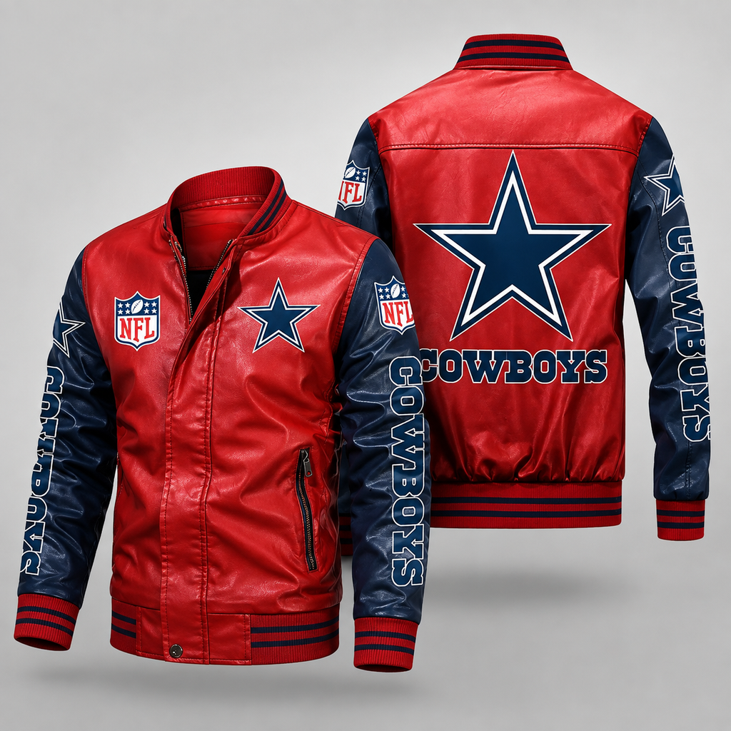 Dallas Cowboys Red & Navy Leather Varsity Jacket NFL Style