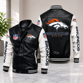 Denver Broncos Black & White Leather Varsity Jacket – NFL Bomber Jacket for Men