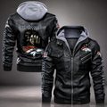 Denver Broncos Hooded Faux Leather Jacket Black Full Zip NFL Fan Motorcycle Biker Coat**