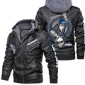Dallas Cowboys Men's Hooded Faux Leather Jacket - Skull Graphic Biker Style Streetwear