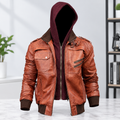 # Vintage Brown Leather Hooded Jacket  I can also create a few alternative title options for this jacket.