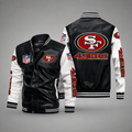 San Francisco 49ers Black & White Leather Varsity Jacket – Men’s NFL Football Bomber Jacket