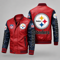 Pittsburgh Steelers Red & Navy Leather Varsity Jacket NFL Style
