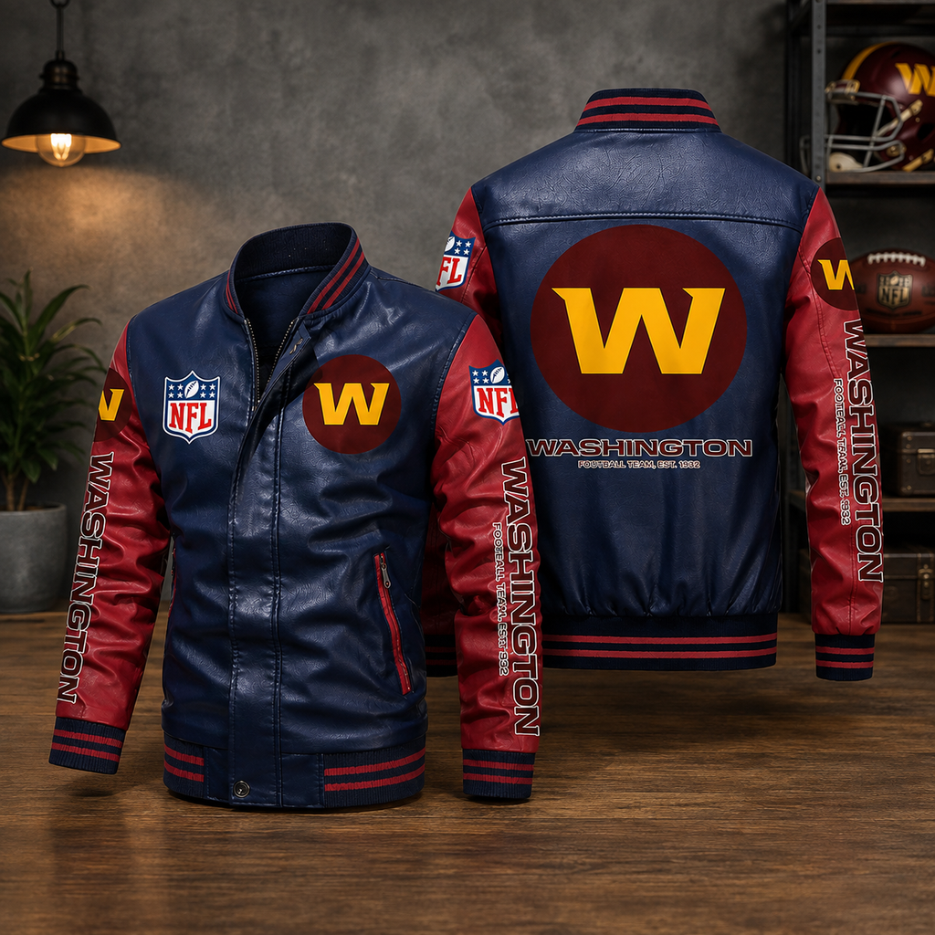 Washington Football Team Navy & Burgundy Leather Varsity Jacket – Men’s NFL Bomber Jacket