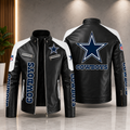 Dallas Cowboys Leather Motorcycle Jacket – Black & White NFL Fan Jacket