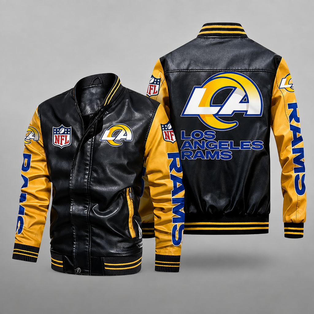 Los Angeles Rams Black & Gold Leather Varsity Jacket NFL Style