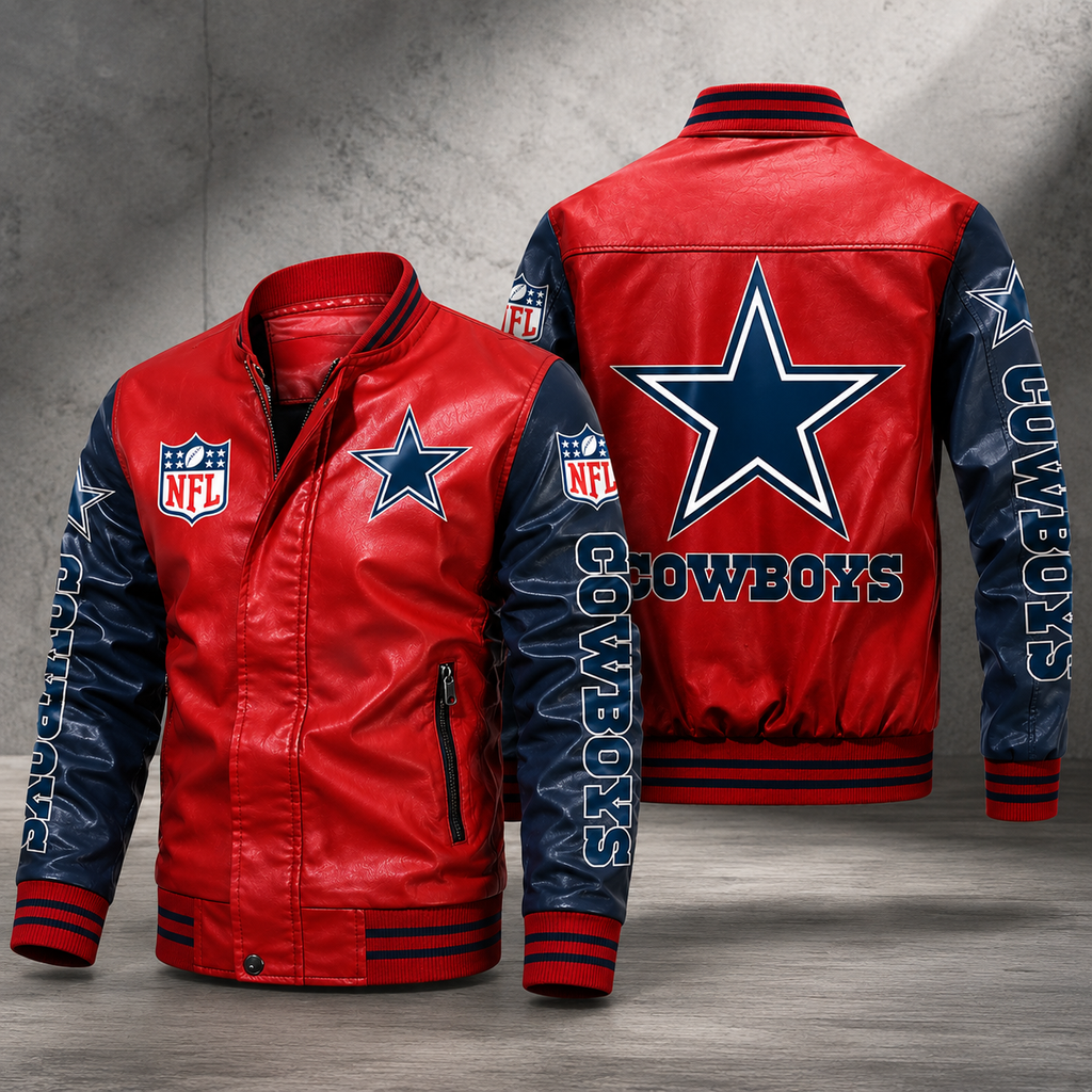 Dallas Cowboys Red & Navy Leather Varsity Jacket NFL Style
