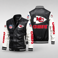 Kansas City Chiefs Black & White Leather Varsity Jacket – Men’s NFL Football Bomber Jacket