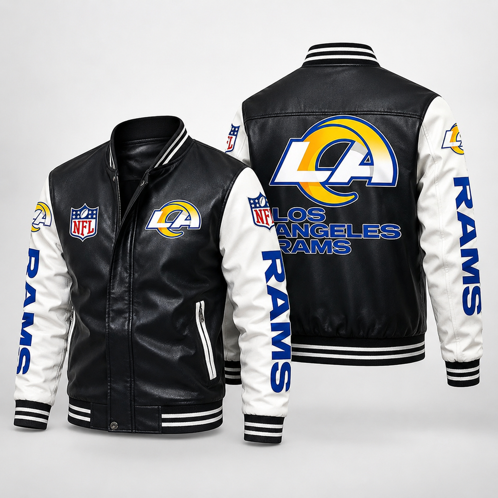 Los Angeles Rams Black & White Leather Varsity Jacket – NFL Bomber Style Jacket for Men