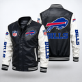 Buffalo Bills Black & White Leather Varsity Jacket – NFL Team Bomber Jacket