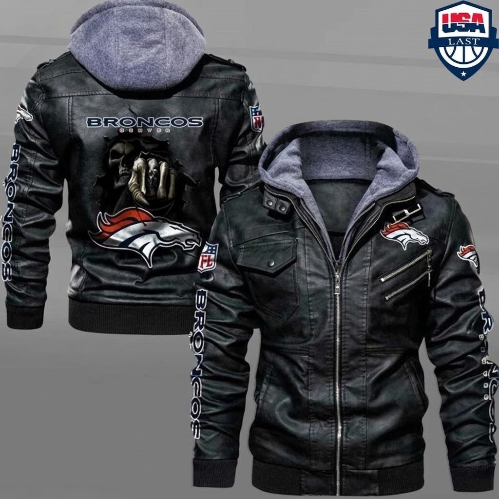 Men's Denver Broncos Black Faux Leather Hooded Jacket