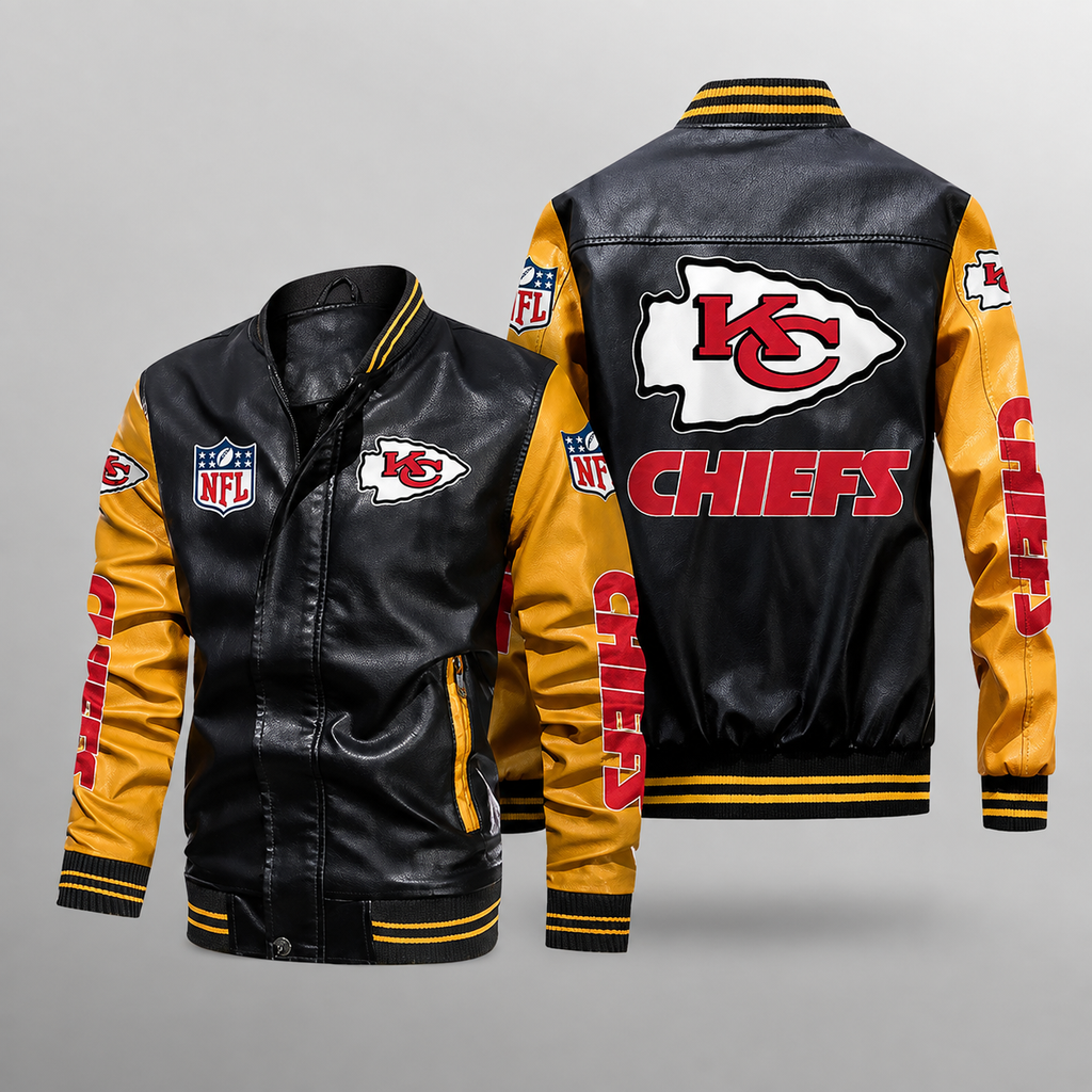 Kansas City Chiefs Black & Gold Leather Varsity Jacket NFL Style