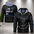 *Dallas Cowboys Hooded Faux Leather Jacket Black Full Zip NFL Football Fan Biker Coat**