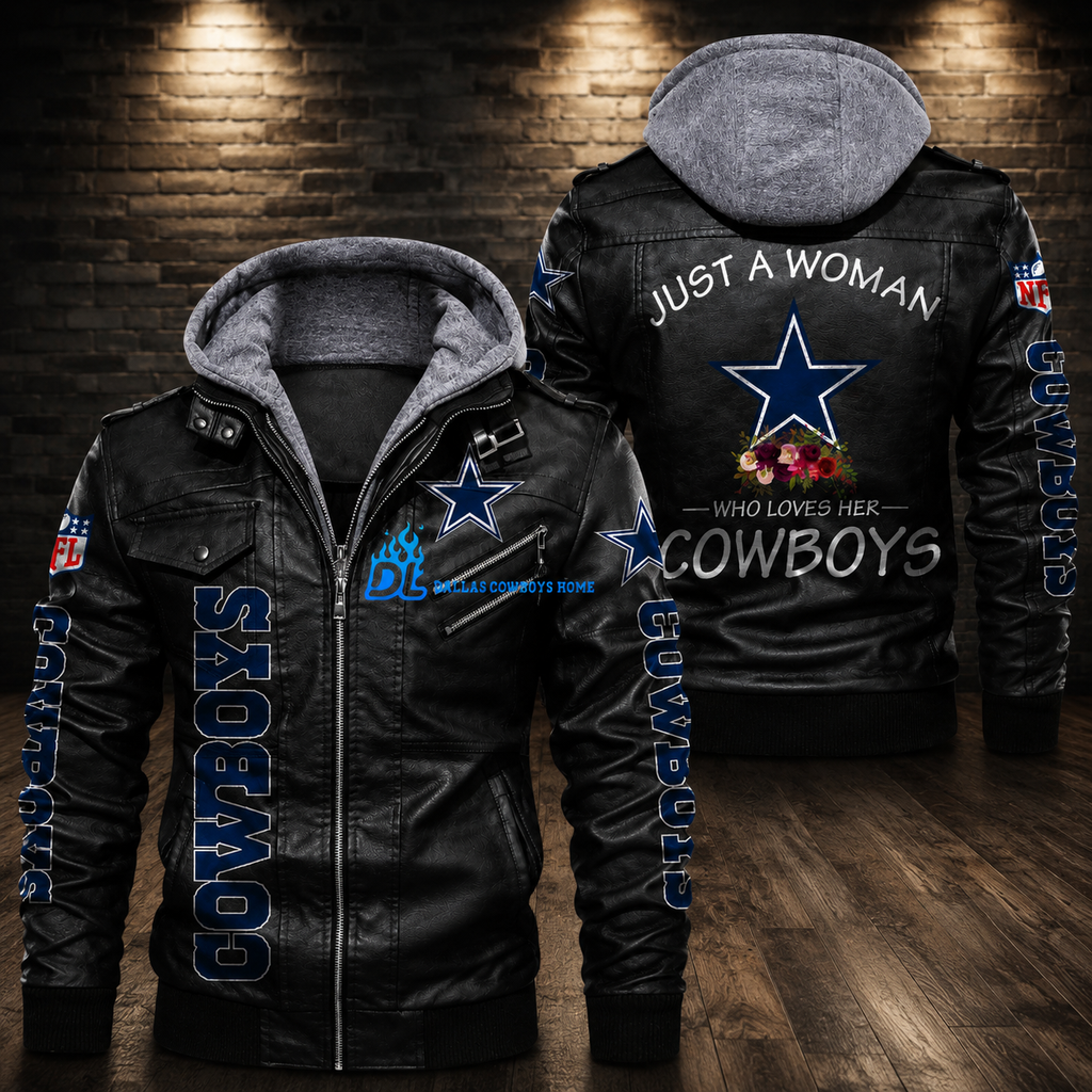 **Title:** Men’s Black Leather Hooded Biker Jacket – Dallas Cowboys Star Custom Motorcycle Jacket