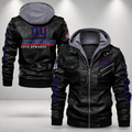 **Type:** Men’s Hooded Leather Jacket (Biker/Varsity Style)