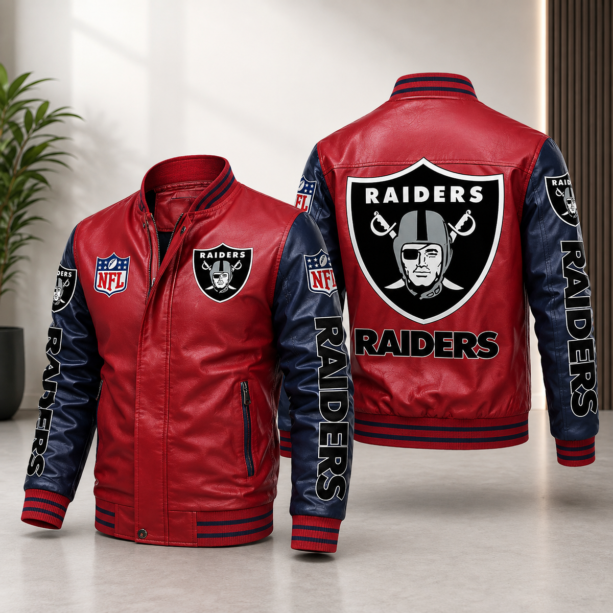 Las Vegas Raiders Red & Navy Leather Varsity Jacket – NFL Bomber Jacket for Men