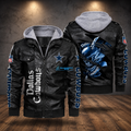 Dallas Cowboys Black Leather Jacket with Gray Hoodie – Men’s Motorcycle Style Jacket