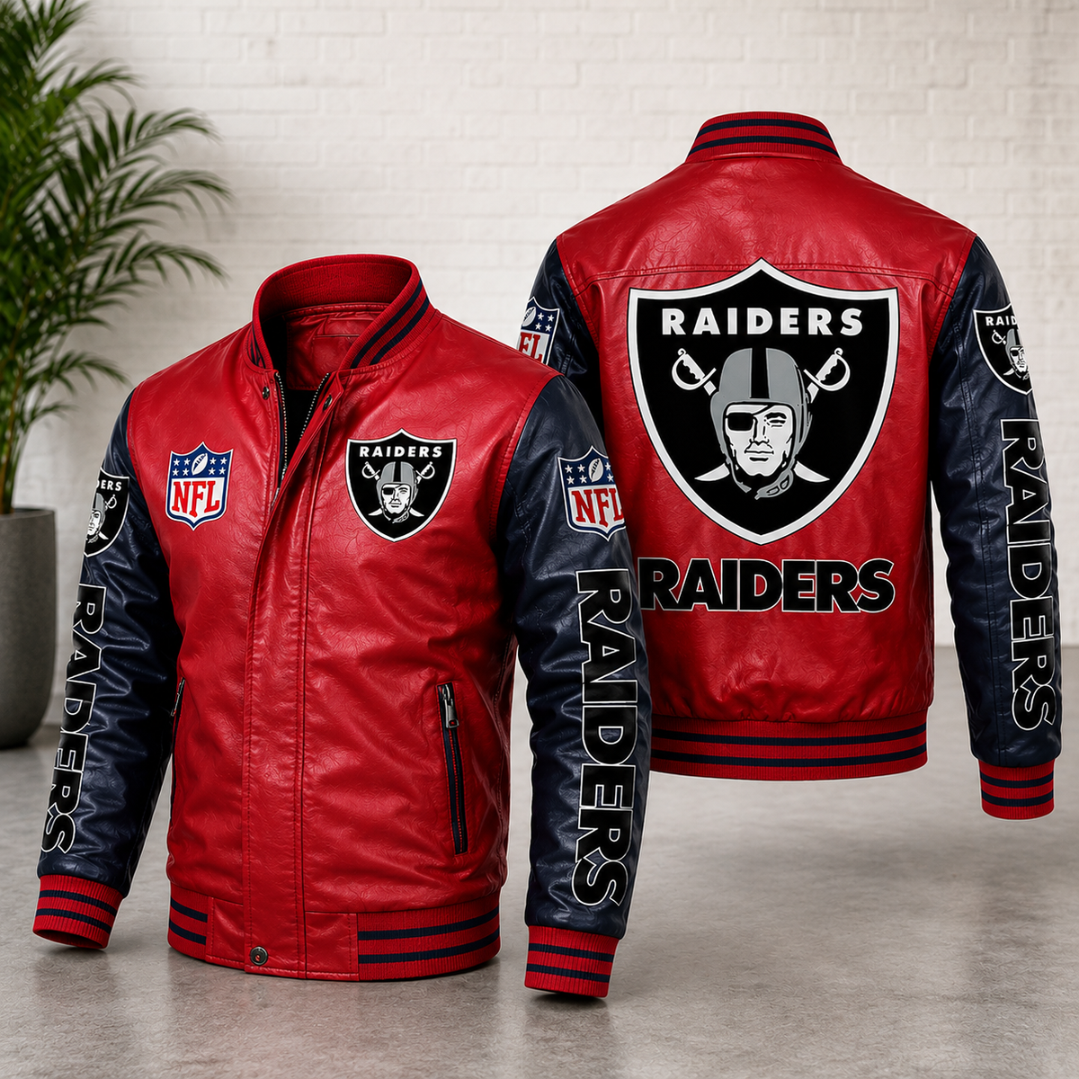 Las Vegas Raiders Red & Navy Leather Varsity Jacket – NFL Bomber Jacket for Men