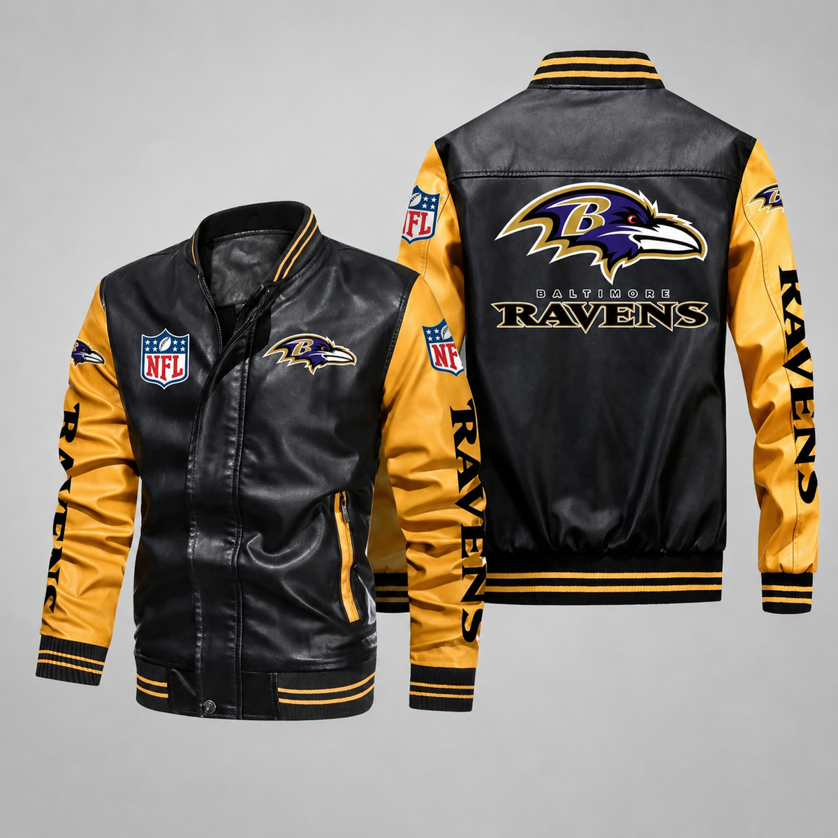 Men's Black & Gold Leather Varsity Jacket – Football Style Bomber Jacket with Embroidered Team Design