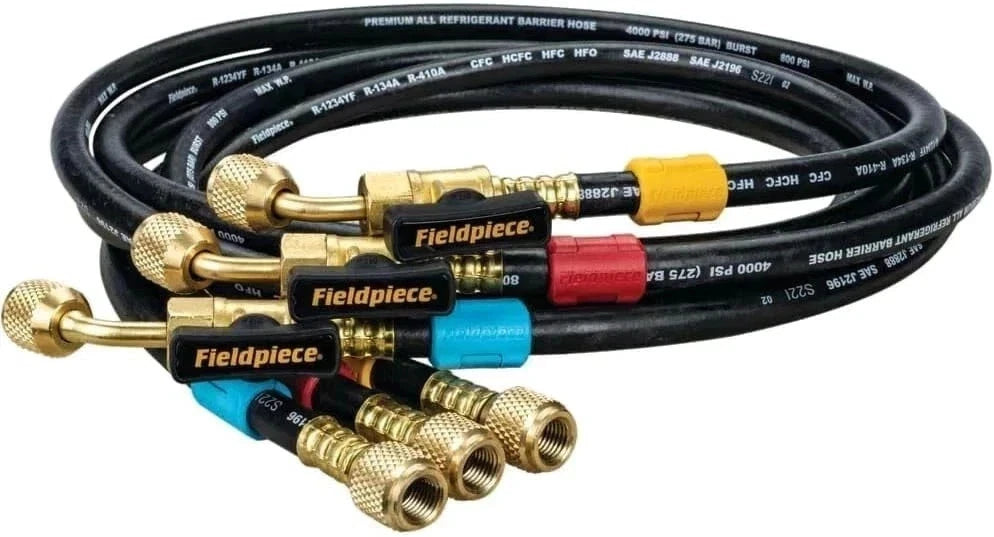 Fieldpiece HR3B 3 Hose Set Ball Valve 1/4" x 1/4" Refrigerant with Color Tags