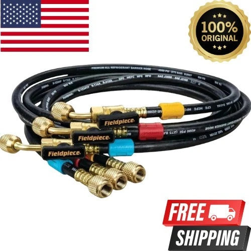 Fieldpiece HR3B 3 Hose Set Ball Valve 1/4" x 1/4" Refrigerant with Color Tags