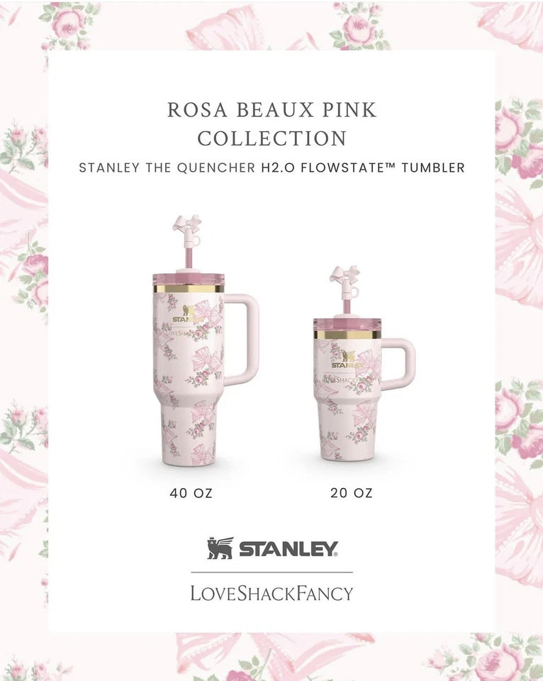 New Stanley x Love Shack Fancy Tumbler 20oz Rosa Beaux Pink Holiday Quencher